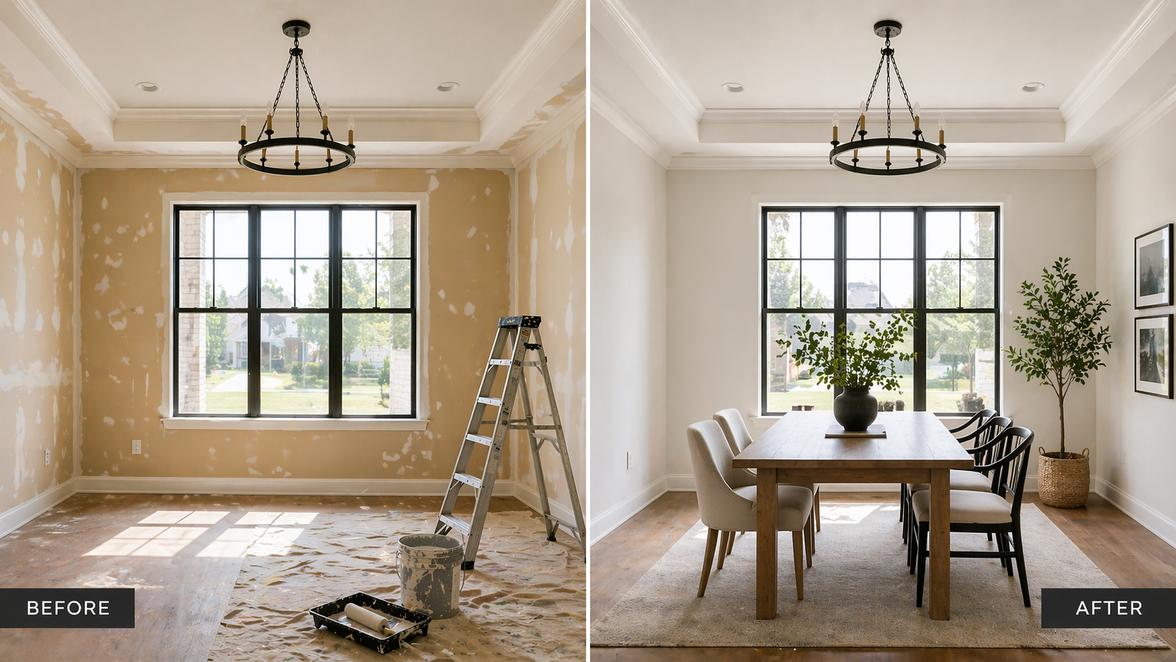 Interior painting before and after in a Dallas home